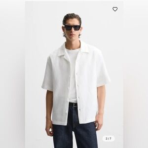 NWT Zara Shirt Men's 100% Linen Relaxed Fit White Short Sleeve Camp Buttton Up M